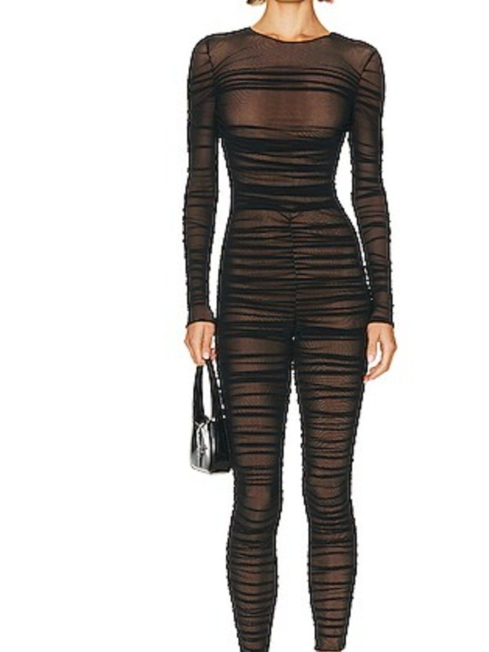 SER.O.YA Virgo Ruched Mesh Catsuit Jumpsuit in Black - Size M - Picture 3 of 14